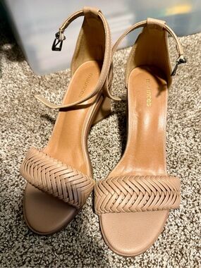 Maurices Braided Tan Ankle-Strap Heels